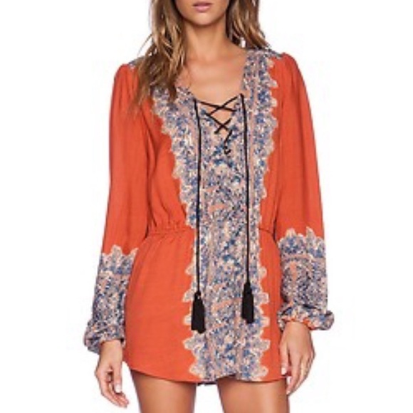 Free People L Wildest Moment Lace Up Tunic Bohemian Indie Rust Festival - Picture 16 of 16